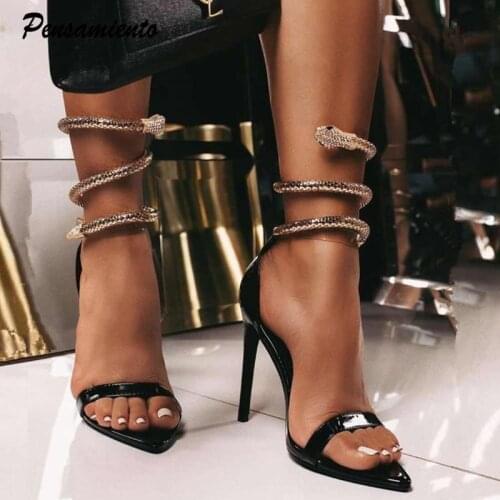 Star style Rhinestones Gold Metal Anklet Decoration Women Sandals Elegant stilettoe High heels Summer Office Lady Shoes Sandals