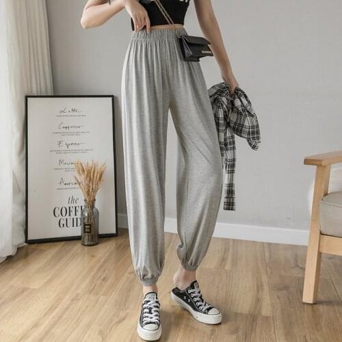 2021 Women Wide Legging Pants Summer Wide Leg Elastic Waist Loose Thin Casual Modal Latern Sweatpants Black Grey Plus Size