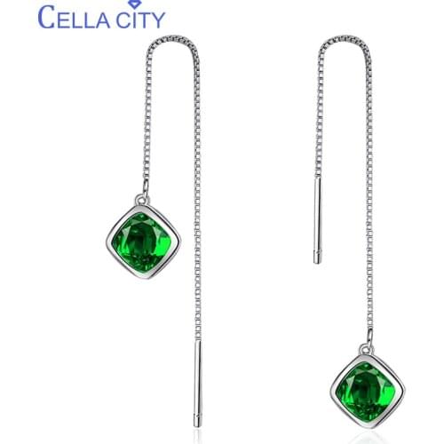 Cellacity Elegant Geometry Emerald Ear drops Ruby Silver 925 Jewelry Simple Gemstones Earrings for Women Accessory Wholesale