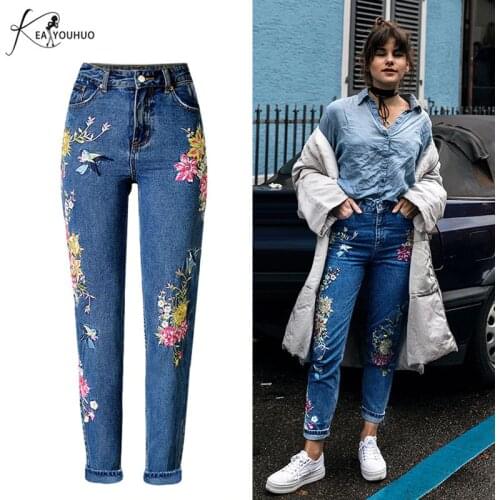 Ladies Loose Embroidered Mom Jeans Woman 2020 WinterFemale Boyfriend Jeans For Women Clothes Denim Pants With High Waist Jeans