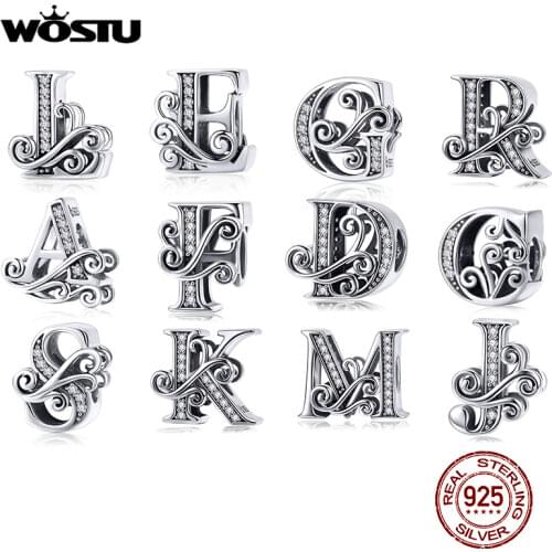 WOSTU 925 Sterling Silver 2019 A-Z 26 Letters Dazzling Beads Fit Original Charm Bracelet Pendant Bangle For Women Jewelry CTC030