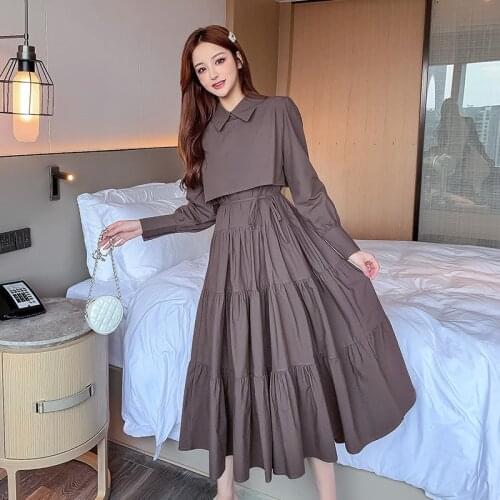 Comelsexy 2020 Autumn Long Dress Super Fairy French Style Elastic Waist Vintage Dress Womens Casual Office Dresses Vestidos