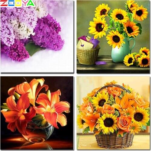 ZOOYA Needlework Diamond Painting Full Drill The Diamond Embroidery Mosaic Pattern Beautiful Purple Lilac Flowers Lavender R384