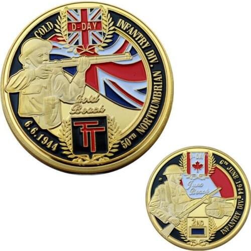 1944.6.6 D.Day WWII Gold Infantry Division 50th Northumbrian Gold Beach of Normandy Challenge Coin Souvenir Gift