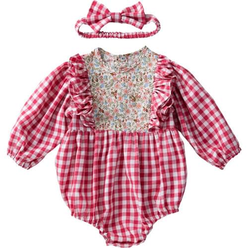 Baby Girl Bodysuit Long Sleeve Print Lattice Newborn Infant Suit Costume For Children 0-36 Month Costume 2021 New