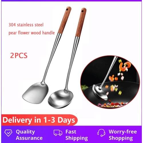 Wok Spatula and Ladle Tool Set, 17 Inches Spatula for Wok, Stainless Steel Wok Spatula