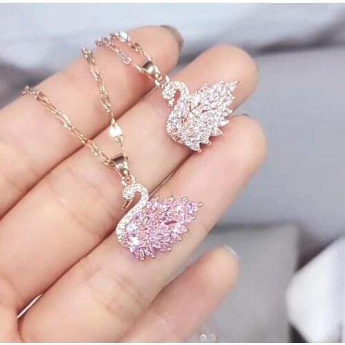 2021 Korean Fashion Jewelry New Gold Chain Cute Crystal Rhinestone Swan Necklace Collier Femme Choker Necklaces For Women Girls