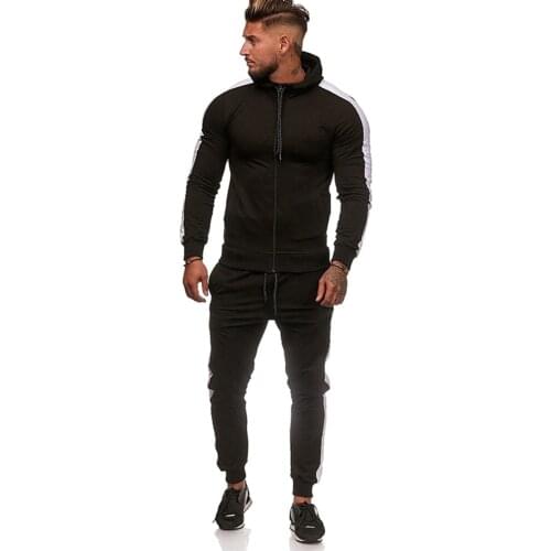 4 Colors Men Casual Color Block Tracksuit Set Long Sleeve Zipper Hooded Sweatshirt+Running Jogging Pant Athletic Clothes Outfits