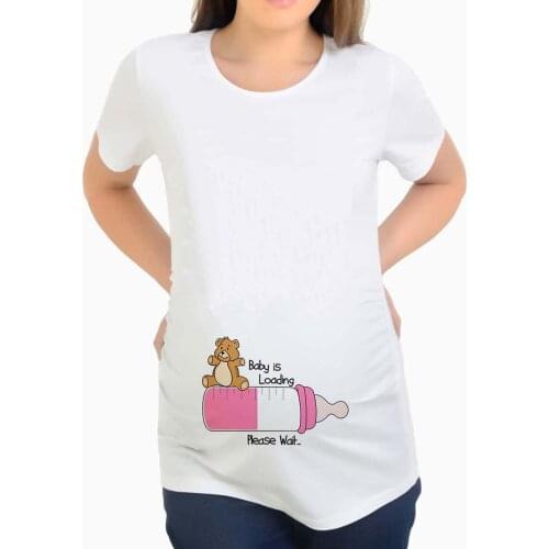 #48 Pregnancy Shirt Funny Women Short Sleeve Pregnant Maternity Letter Printing Cartoon Print Tops Tshirt Femme Enceinte 2021