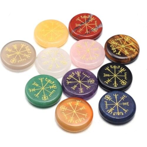 5 PCS Chakra Stones with lapis lazuli Engraved Symbols Round shape Polished Palm Stone Reiki Crystal Natural Divination Stone