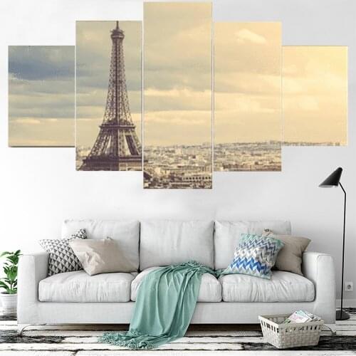 5 Pieces Wall Art Canvas Painting Paris Iron Tower City Landscape Poster Modern Living Room Home Modular Pictures Decoration