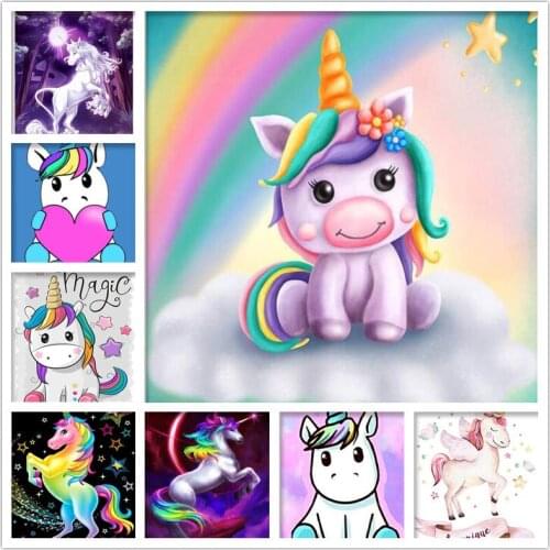 5d Diy Diamond Embroidery Full Round Diamond Painting Cartoon Unicorn Diamond Mosaic Cross Stitch Wall Stickers Childrens Gift