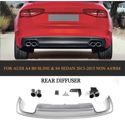 PP Car Rear Diffuser Lip With Exhaust Muffler Tips For Audi A4 B8.5 Sline S4 Sedan 4 Door Non A4 RS4 2013-2015