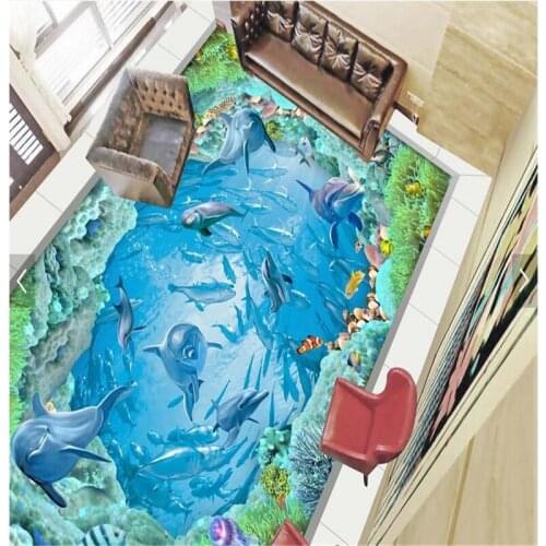 Beibehang Room high-grade waterproof and oil-proof in accordance with the width the length of custom underwater world 3D floor
