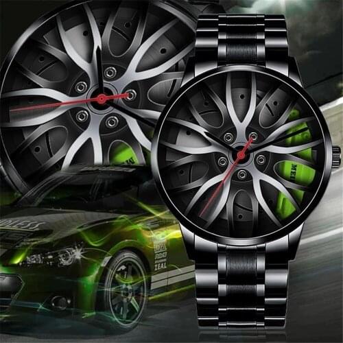 Luxury Mens Car Wheel Watches Fashion Men Stainless Steel Creative Wheel Hub Sports Waterproof Quartz Watch relogio masculino