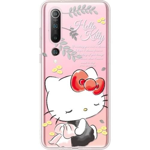 Hello Kitty Mobile Phone Case Transparent Anti-Drop Tpu Mobile Phone Protective Cover Suitable for Xiaomi 10Pro Hello Kitty