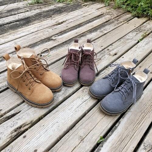 Childrens Martin boots genuine leather Natural wool inside short Snow boots sheepskin motorcycle British Wind