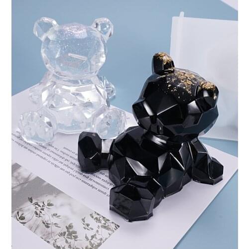 DIY Transparent Lazy Bear Three-dimension Geometric Silicone Mold Phone Stand Table Dec Cartoon Bear Resin Mold Jewelry Casting