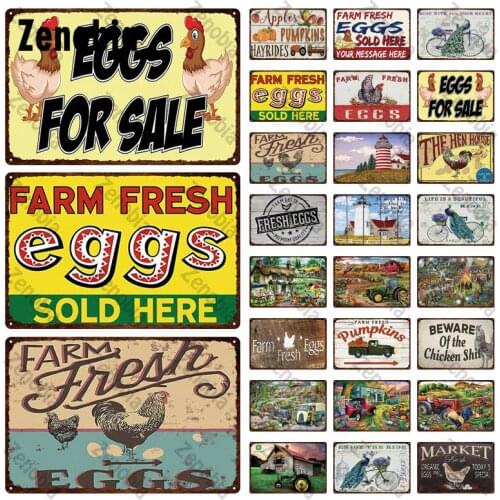 Farm Fresh Eggs Metal Sign Eggs Chickens Pumpkins Collection Tin Poster Vintage Wall Stickers Plaque Painting Farmhouse Decor