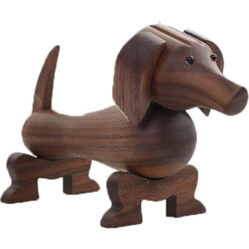 Sausage Dog Puppy Figurines Craft Wooden Sculpture Desktop Table Ornament Home Office Decoration Car Accessories Birthday Gifts