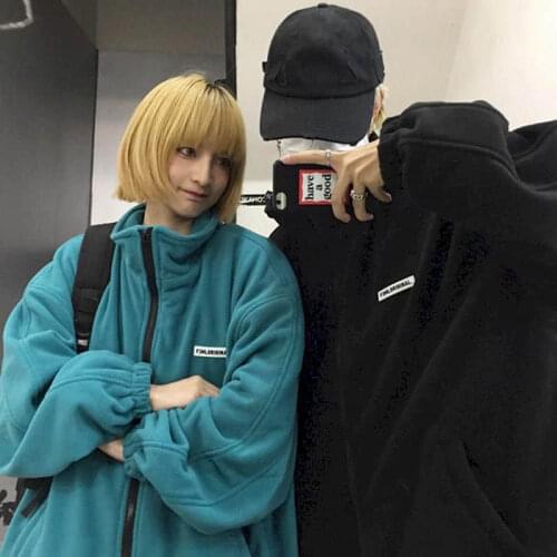 Polar fleece jacket autumn and winter ins stand collar zipper loose thick cardigan sweater men and womens casual couple coat