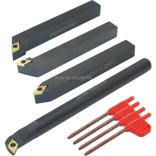 Mini Lathe Indexable Carbide Turning Tool,with 4PCS DCMT21.51,S12M-SDUCR07+SDNCN1212H07 + SDJCL1212H07 + SDJCR1212H07+DCMT070204