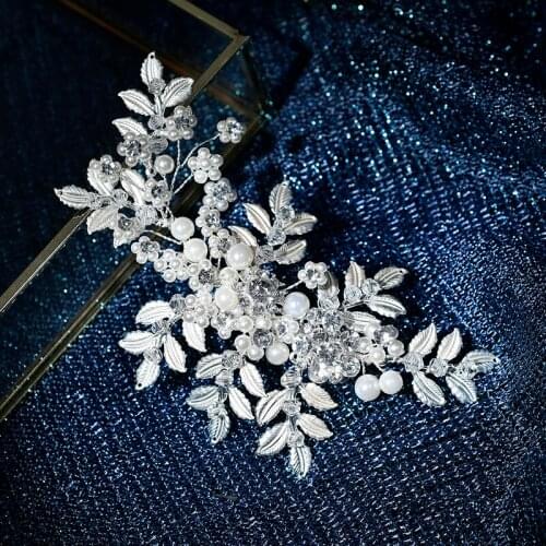 Exquisite Rhinestone Flower Leaf Hair Clip Headband Wedding Accessories For Bride Tiara Head Jewelry Silver Color Headband
