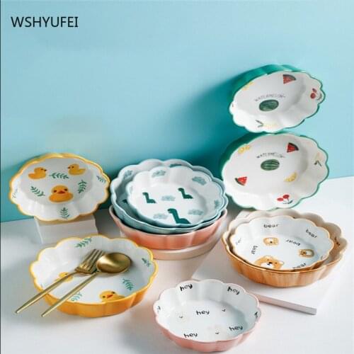 Nordic cartoon ceramic household creative tableware oven microwave oven baking dessert bowl exquisite lace fruit salad bowl