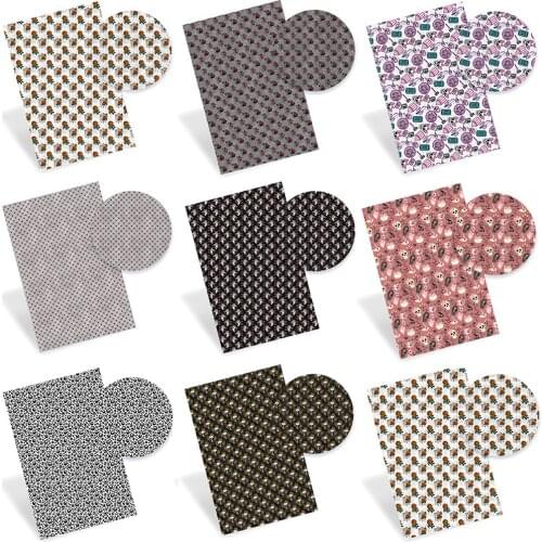 Halloween Synthetic Leather Skeleton Ghost Printed Faux Leather Sheets for Sewing DIY Craft Supplies Belt Bow Making 22*30cm/A4