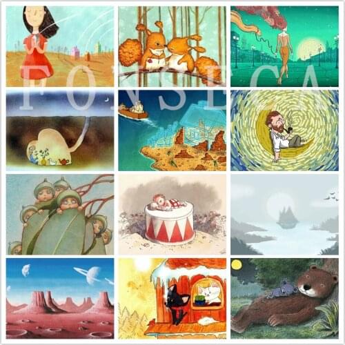 Cartoon Animals Scenery Diamond Painting Handmade Mosaic Art Full Square Round Diamond Embroidery Nursey Decoration Wall Picture