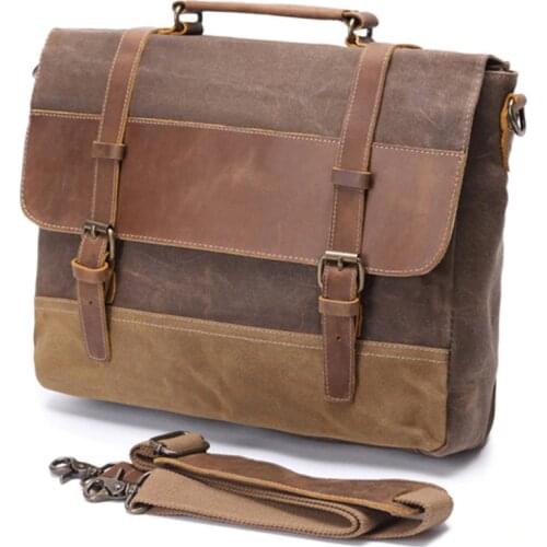 Briefcase Leather Men Briefcase Genuine Leather Waterproof Canvas Men Briefcase Laptop Bags