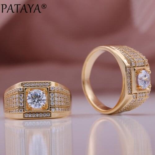 PATAYA New Trend White Round Natural Zircon Big Rings 585 Rose Gold Wedding Vintage Fashion Jewelry Women Luxury Unusual Rings