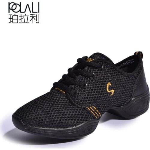 POLALI Modern Jazz Dance Sneakers Women Breathable Mesh Lace Up Dancing Practice Shoes Cushioning Lightweight Fitness Trainers
