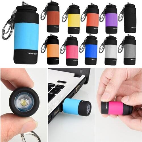 Portable Mini LED Flashlight Key Chain Torch Outdoors Waterproof Built-in Battery USB Rechargeable Hiking Camping Flashlights