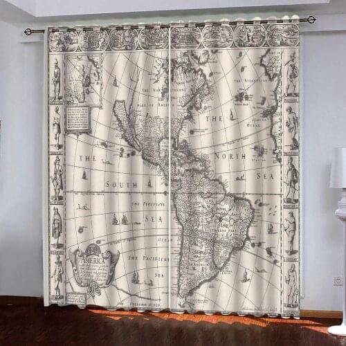 3D European grey map luxury Curtain thick for Living Room Bedroom Decorative Kitchen Curtains Drapes Dropship
