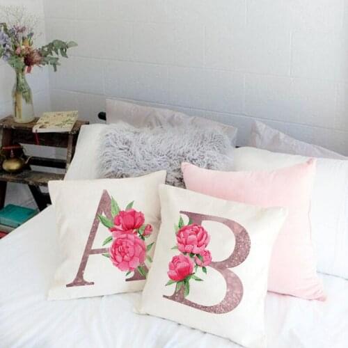 Pink Letter Flowers Printed Pillowcase Decorative Sofa Cushion Case Bed Pillow Cover Home Decor Room Pillow Case 45*45cm Cojines