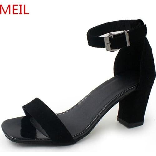 Suede Leather Shoes Woman Summer High Heels Sandals Women Elegant Square Heel Chaussures Femme Sandalia Feminina Block Heels