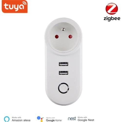 Tuya Smart Zigbee FR Plug APP Wireless Control Tuya Zigbee 3.0 FR Socket Alexa Echo Voice Control Dual USB Charging Google Home