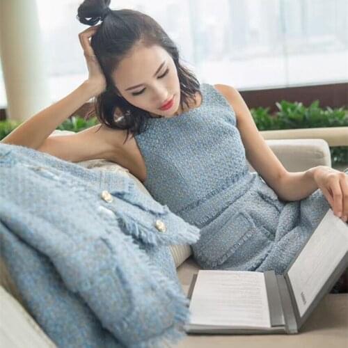 New spring and autumn temperament celebrity small incense wind tweed jacket mid-length vest dress two-piece suit female clothing