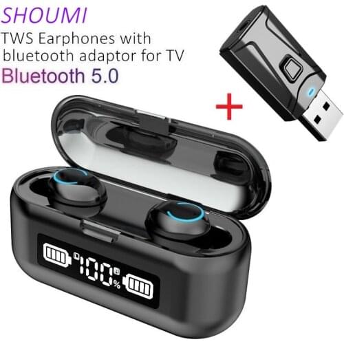 F9 TWS Earbuds Bluetooth Headset Stereo Waterproof Touch Noise Reduce Earpiece with USB Adaptor Mic For Xiaomi Samsung Phone TV