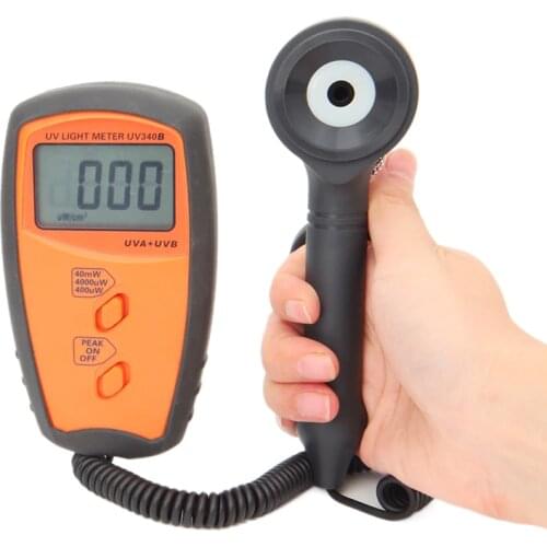 Portable UV Light Meter UV Radiometers LCD Display UVA UVB Measure Tools UV340B UV Detector Spectrum 280nm-380nm Peak Value Hold