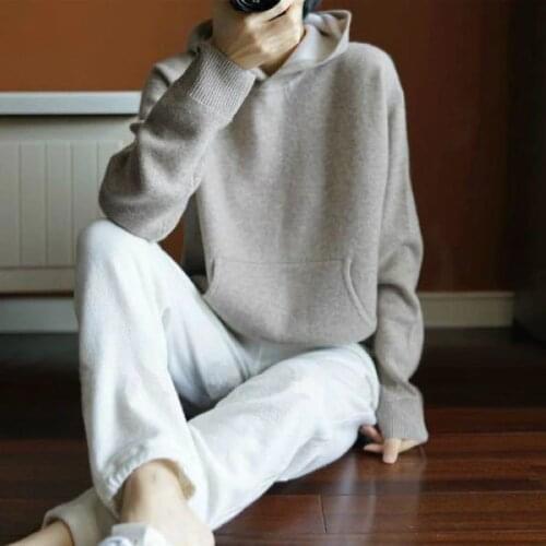 Spring Winter Cashmere Wool Sweater Women Sweaters Knitted Hooded Warm Ladys Grade Up Jumpers and Pullovers with Pockets S11