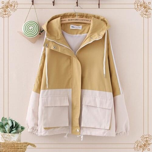 Windbreaker Jacket Women 2021 Autumn Women Hooded Jacket Coats Zipper Trench Patchwork Woman Basic Casual Femme Jaqueta Feminina