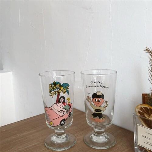 Vintage cute transparent glass goblet ins wind milkshake juice cold drink cup 280m cute water bottle