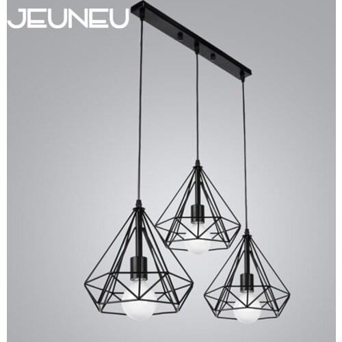 Vintage Pendant Lamp E27 220V 110V 3 Head Combination Black Iron Pendant Light for Kitchen Living Room Bedroom Aisle Restaurant