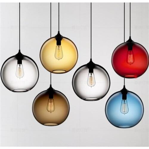 Loft Vintage Industrial 6 Color Glass Lucky Ball Colorful Pendant Light Lampshade Kitchen Restaurant Dining/Living Room Cafe Bar