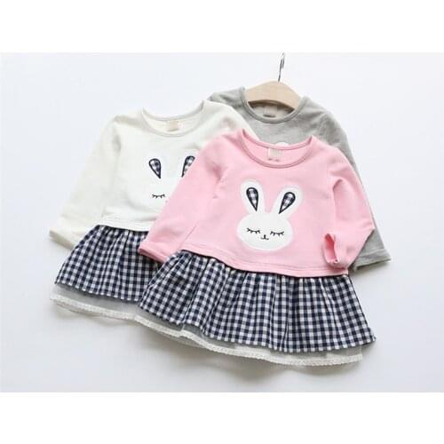 High Quality Spring Baby Girl Clothes Girl Baby Dress Long Sleeve Cartoon Embroiderie Bunny Princess Dress Clothes 3 Designs