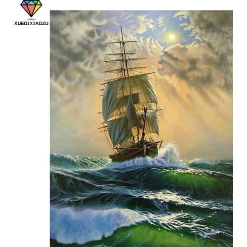 XUEQIXIAOZU 5D DIY Painting Full Round Diamond The Big Sailboat Picture Cross Stitch Mosaic Picture Rhinestones Embroidery