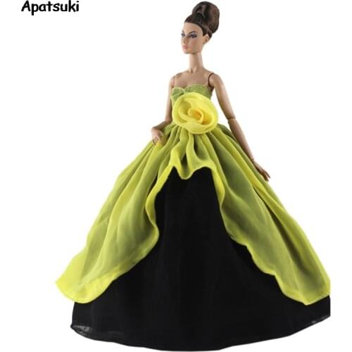 Yellow Rose Black Wedding Dresses for Barbie Doll Off Shoulder Outfits Clothes For 1/6 BJD Dolls House Best DIY Handmade for Toy