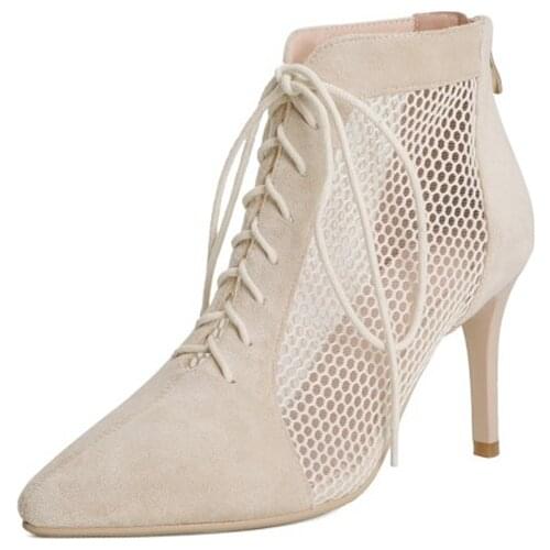 BLXQPY Designer Brand Luxury Women Shoes 2021 Cross Lace Up High Heels Roman Summer Hollow Out Mesh Breathable Ankle Boots C68